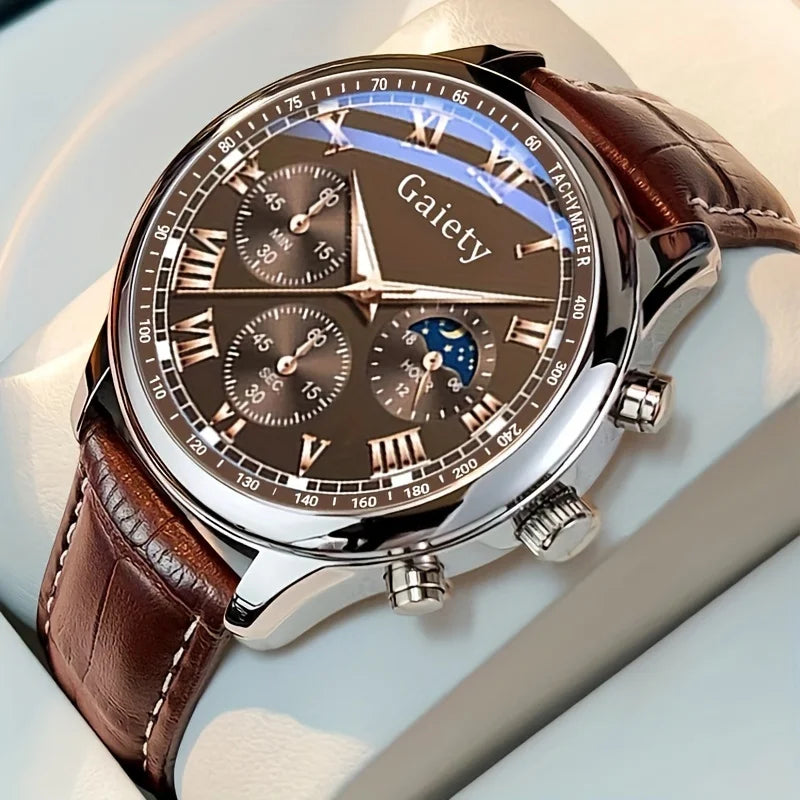 GAIETY High Quality Men's Luxury Belt Fashion Quartz Watch Men Round Business Student Sport Clock