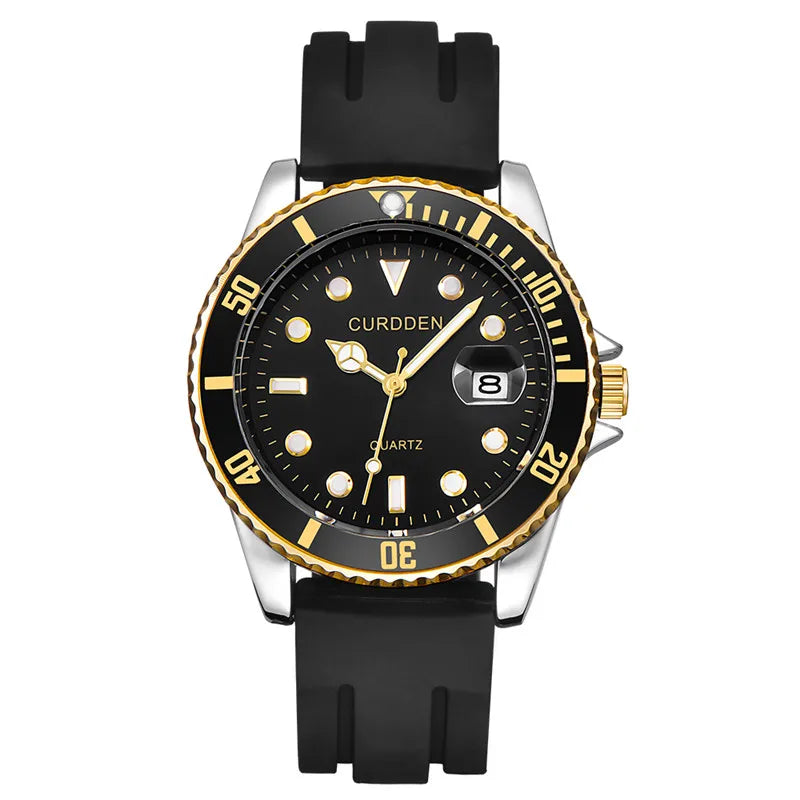 Men Genuine CURDDEN Brand Watches Students Fashion Casual Silicone Band Date Quartz Wrist Watch Green Montres de Marque de Luxe