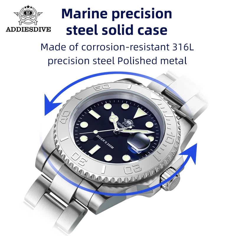 ADDIESDIVE Watch For Men Top Brand 316L Stainless Steel BGW9 Blue Luminous 20Bar Waterproof Fashion Quartz Wristwatches Gifts