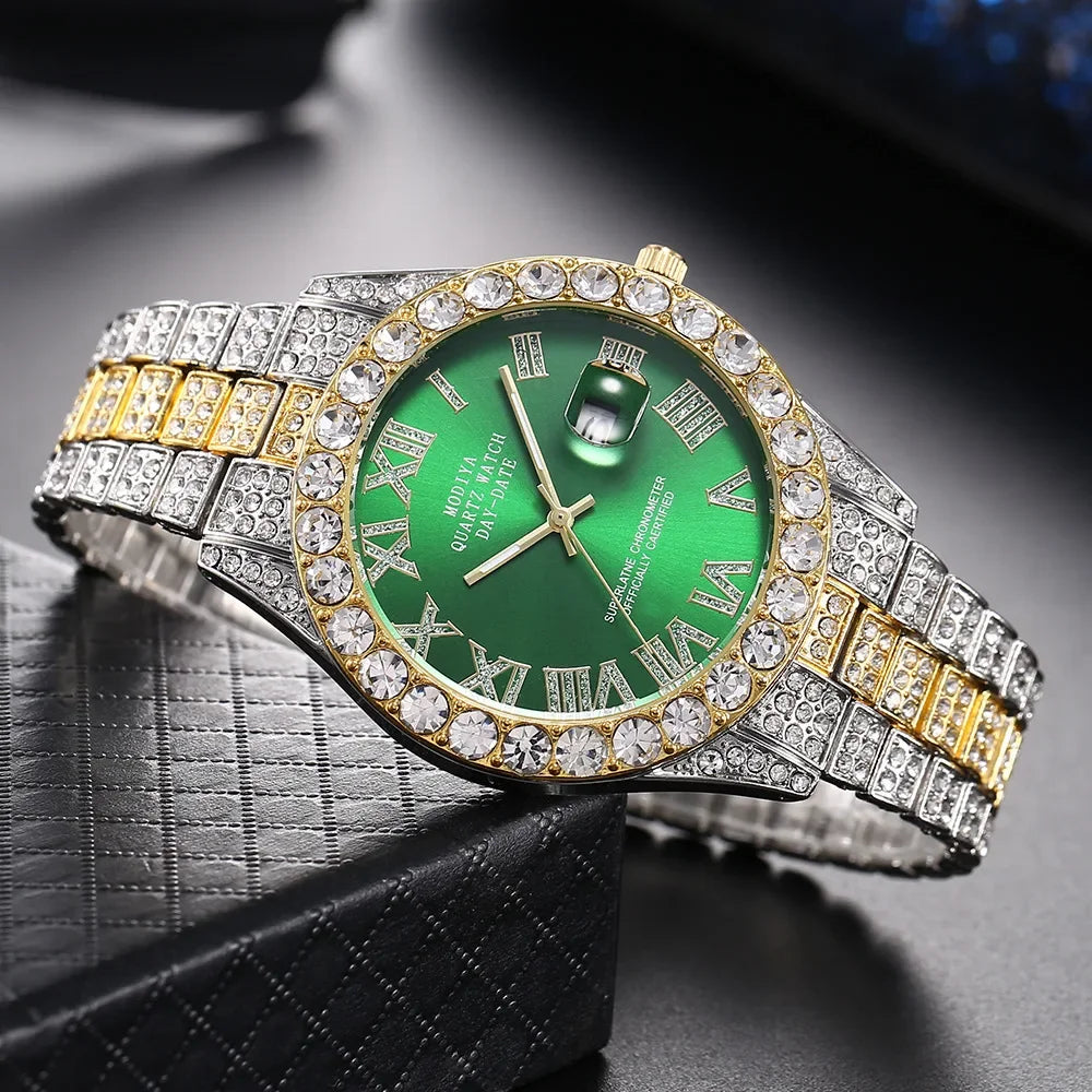 New Men Watch Full AAA Rhinestone Around Luxury Quartz Watches Round Clock Wrist Watch Gift for Boyfriend Sparkling Wristwatches