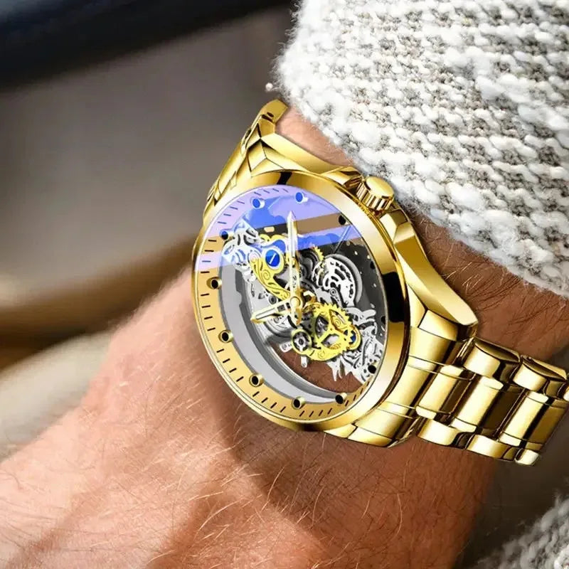 2025 Luxury Business Sliver Skeleton Automatic Mens Watches High-level Stainless Steel Casual Quartz Wrist Watches for Male