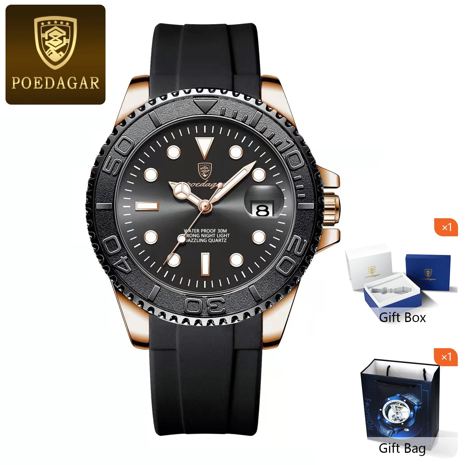 POEDAGAR Fashion Male Watch Luminous Waterproof Stainless Steel Men Wristwatch Date Business Quartz Men's Watches with Gift Box