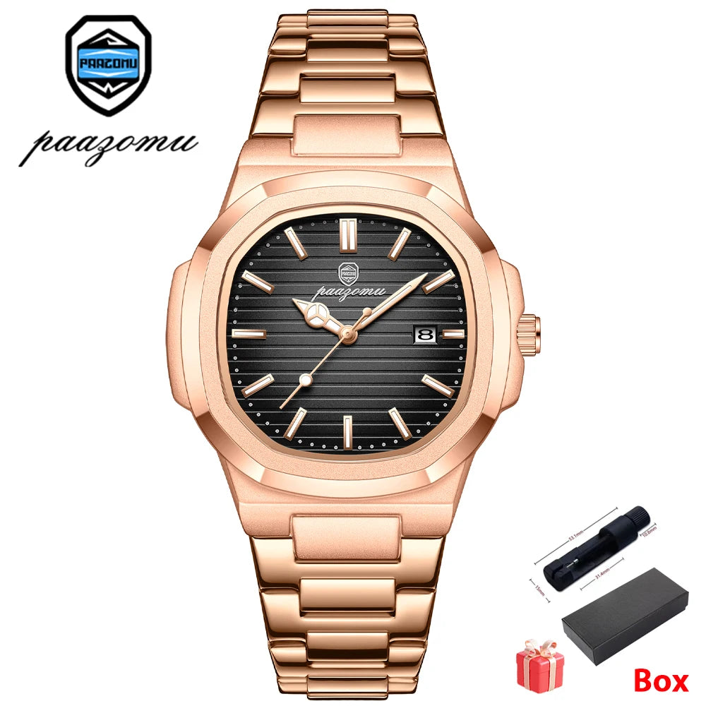 PAAZOMU Casual Quartz Man Wristwatch Creative Square Steel Date Chronograph Men's Watch Sports Waterproof Luminous Watch For Men