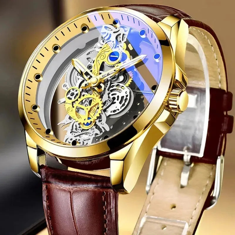 2025 Luxury Business Sliver Skeleton Automatic Mens Watches High-level Stainless Steel Casual Quartz Wrist Watches for Male