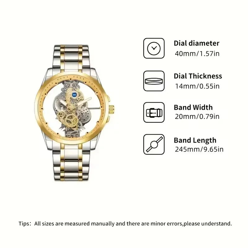 2025 Luxury Business Sliver Skeleton Automatic Mens Watches High-level Stainless Steel Casual Quartz Wrist Watches for Male