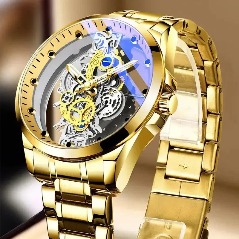2025 Luxury Business Sliver Skeleton Automatic Mens Watches High-level Stainless Steel Casual Quartz Wrist Watches for Male
