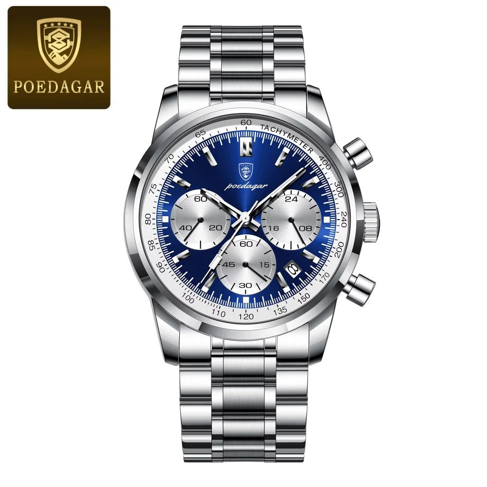 POEDAGAR Luxury Man Watch High Quality Waterproof Chronograph Luminous Men's Wristwatch Leather Men Quartz Watches Casual Clock