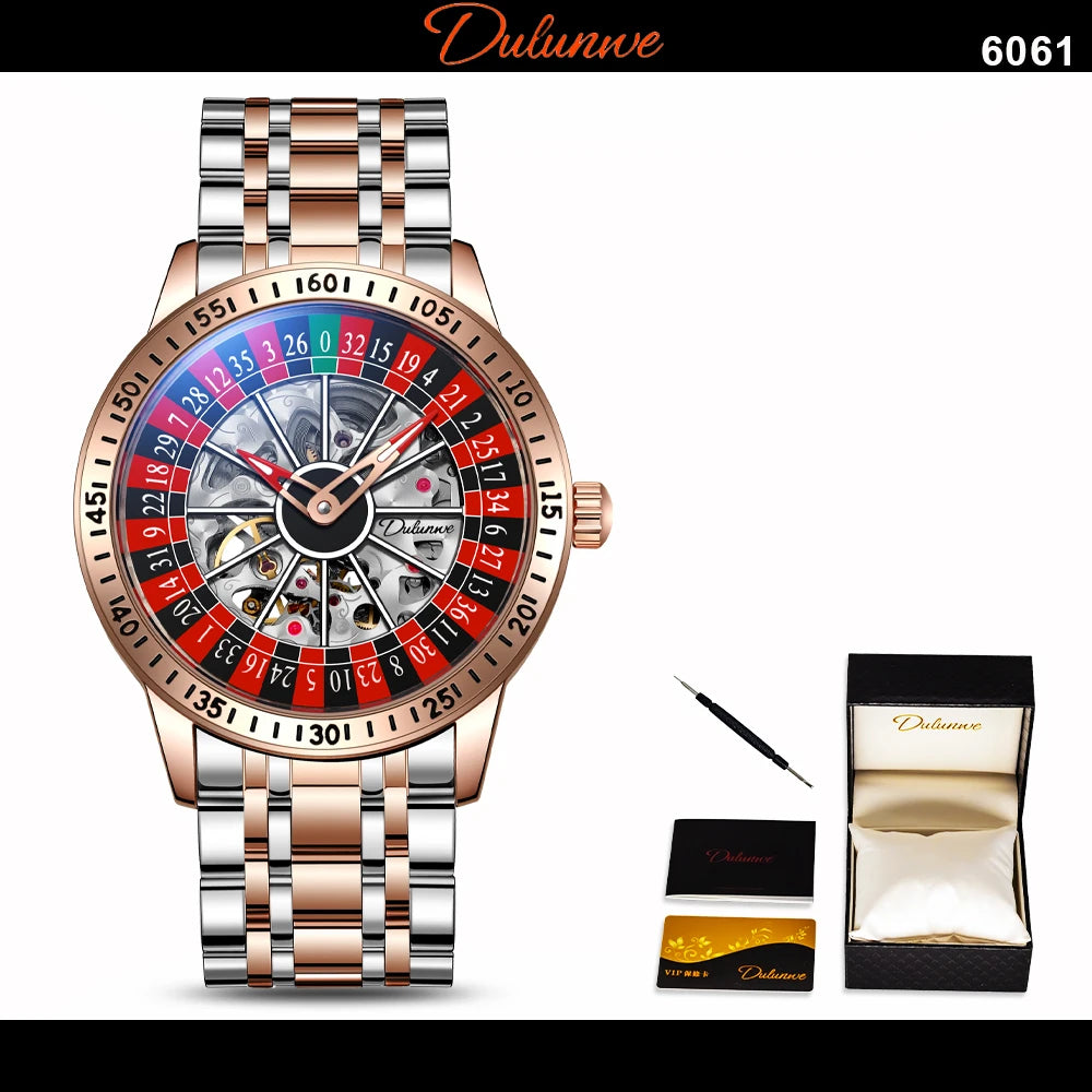 Dulunwe Roulette Automatic Mechanical Watch High quality brand 30M Waterproof Casual Fashion Watch For Men