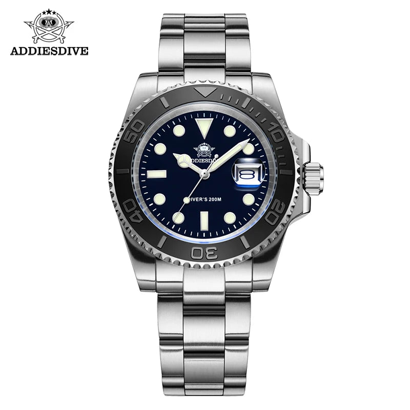 ADDIESDIVE Watch For Men Top Brand 316L Stainless Steel BGW9 Blue Luminous 20Bar Waterproof Fashion Quartz Wristwatches Gifts