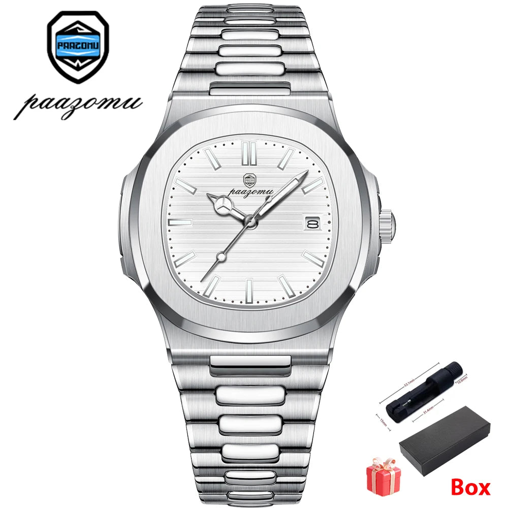 PAAZOMU Casual Quartz Man Wristwatch Creative Square Steel Date Chronograph Men's Watch Sports Waterproof Luminous Watch For Men