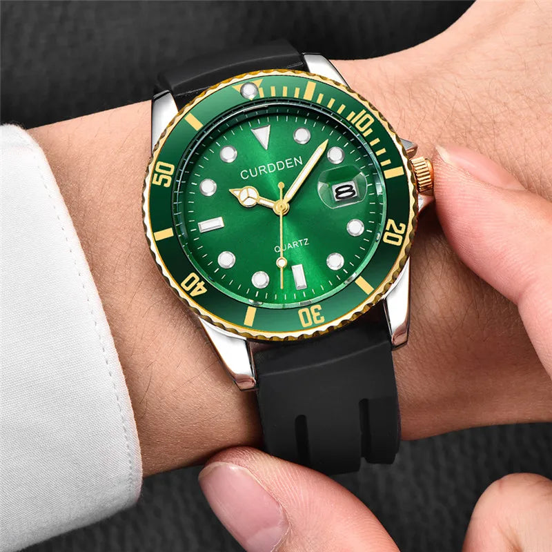 Men Genuine CURDDEN Brand Watches Students Fashion Casual Silicone Band Date Quartz Wrist Watch Green Montres de Marque de Luxe