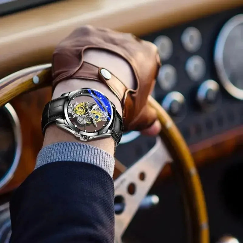 2025 Luxury Business Sliver Skeleton Automatic Mens Watches High-level Stainless Steel Casual Quartz Wrist Watches for Male