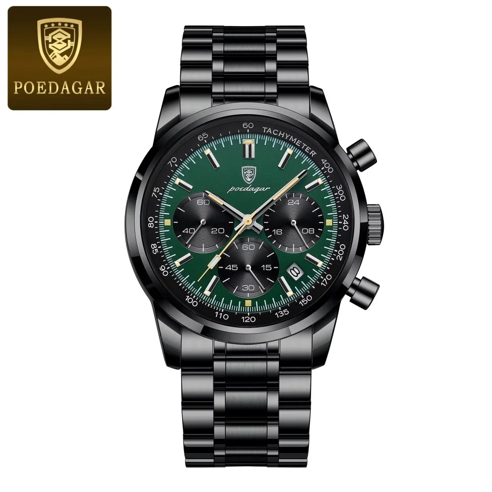 POEDAGAR Luxury Man Watch High Quality Waterproof Chronograph Luminous Men's Wristwatch Leather Men Quartz Watches Casual Clock