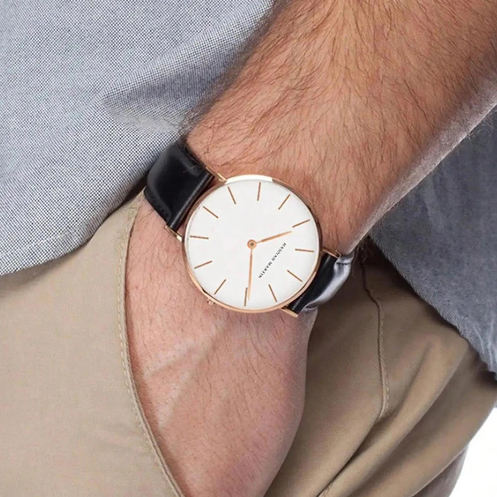 High Quality Rose Gold Dial Watch Men Leather Waterproof Wristwatch Women Dress Fashion Japan Quartz Movement Saat