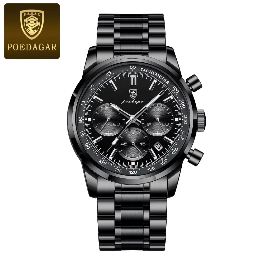 POEDAGAR Luxury Man Watch High Quality Waterproof Chronograph Luminous Men's Wristwatch Leather Men Quartz Watches Casual Clock