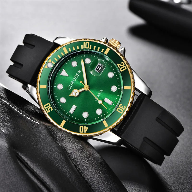 Men Genuine CURDDEN Brand Watches Students Fashion Casual Silicone Band Date Quartz Wrist Watch Green Montres de Marque de Luxe