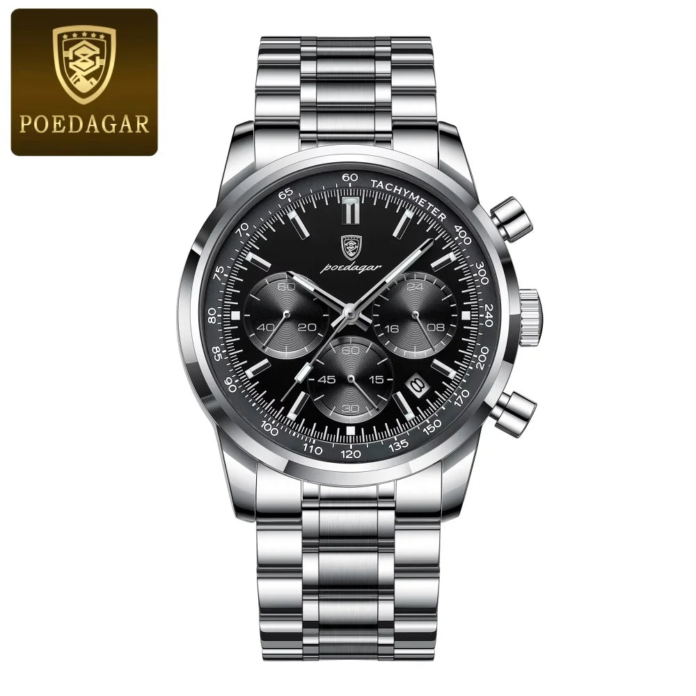 POEDAGAR Luxury Man Watch High Quality Waterproof Chronograph Luminous Men's Wristwatch Leather Men Quartz Watches Casual Clock