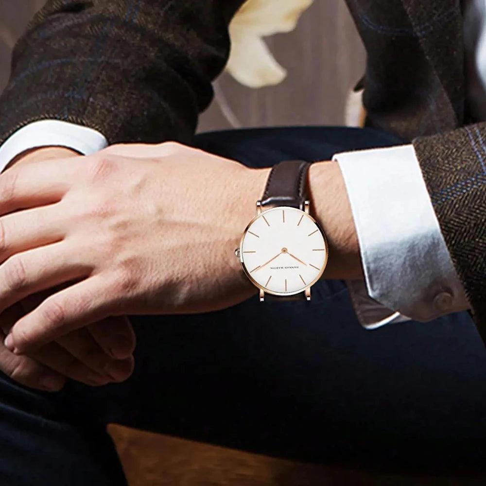 High Quality Rose Gold Dial Watch Men Leather Waterproof Wristwatch Women Dress Fashion Japan Quartz Movement Saat