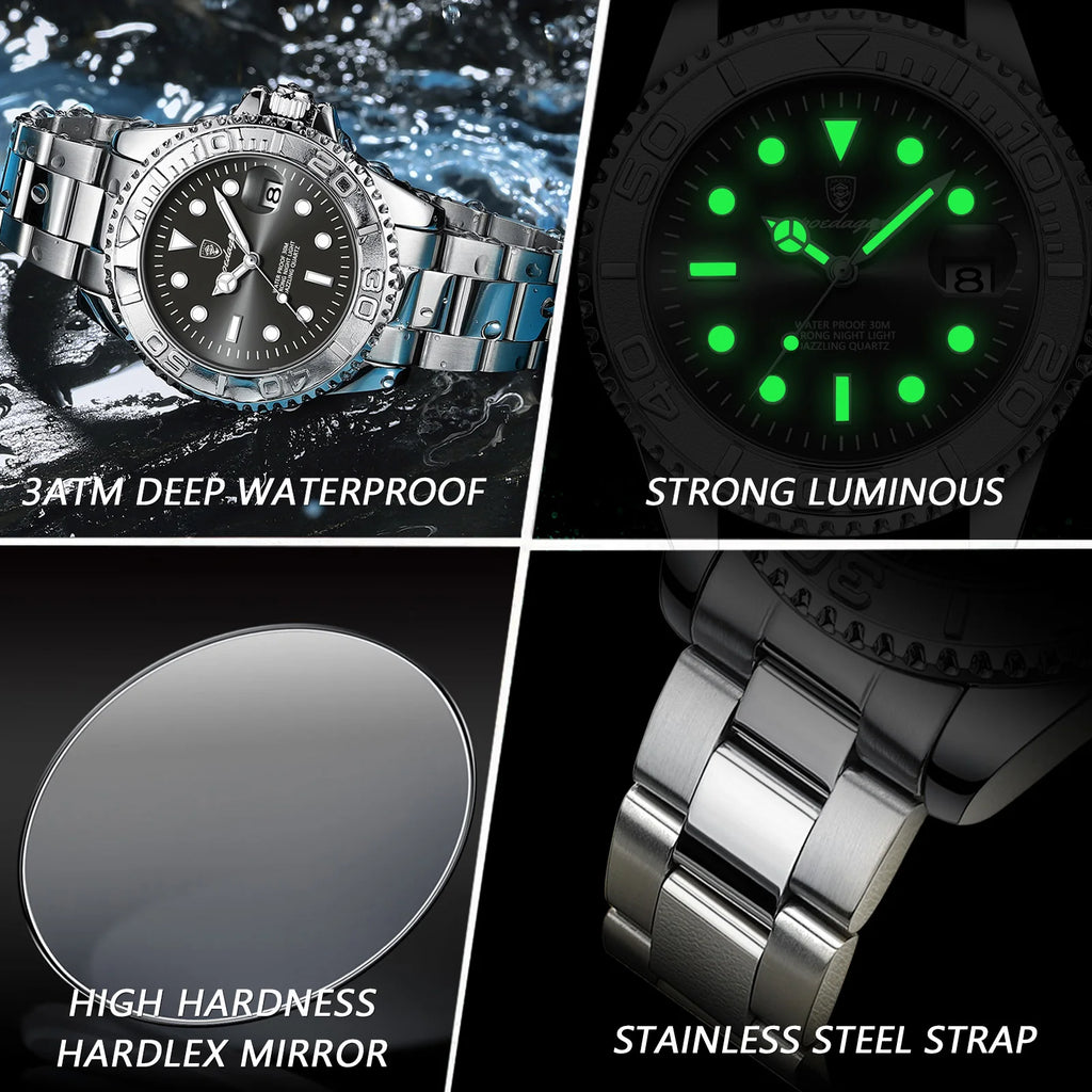 POEDAGAR Fashion Male Watch Luminous Waterproof Stainless Steel Men Wristwatch Date Business Quartz Men's Watches with Gift Box