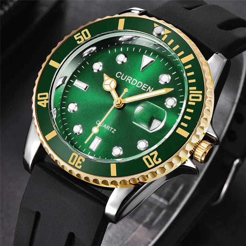Men Genuine CURDDEN Brand Watches Students Fashion Casual Silicone Band Date Quartz Wrist Watch Green Montres de Marque de Luxe