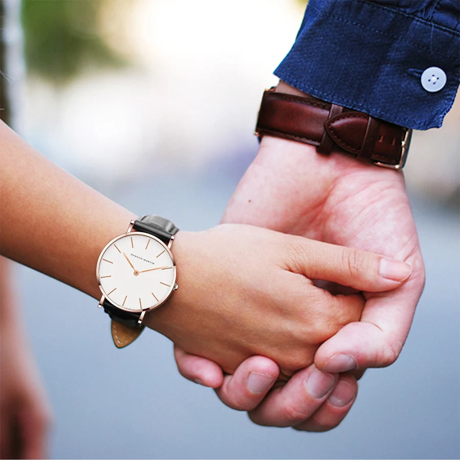 High Quality Rose Gold Dial Watch Men Leather Waterproof Wristwatch Women Dress Fashion Japan Quartz Movement Saat