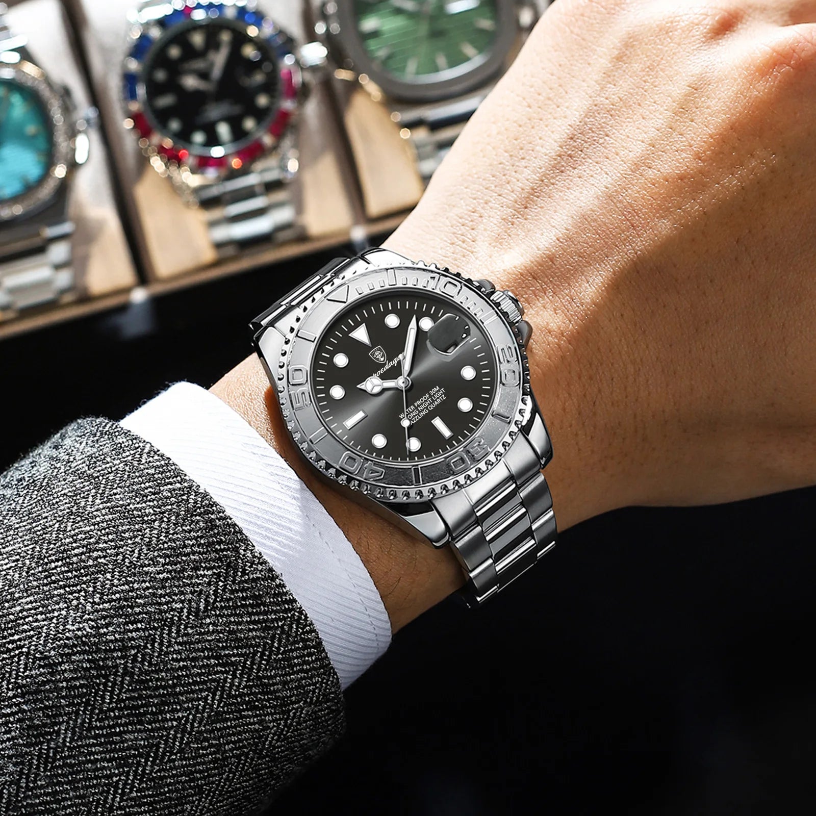 POEDAGAR Fashion Male Watch Luminous Waterproof Stainless Steel Men Wristwatch Date Business Quartz Men's Watches with Gift Box