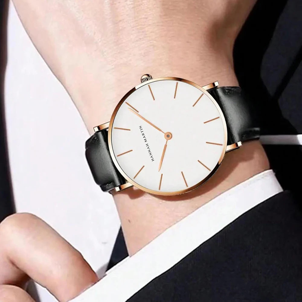 High Quality Rose Gold Dial Watch Men Leather Waterproof Wristwatch Women Dress Fashion Japan Quartz Movement Saat