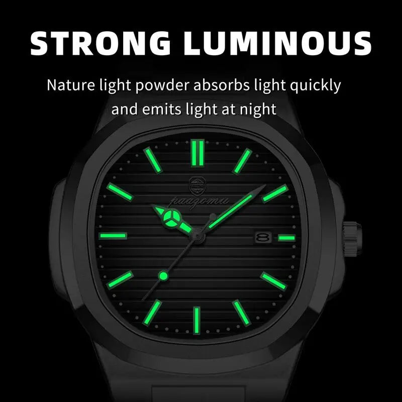 PAAZOMU Casual Quartz Man Wristwatch Creative Square Steel Date Chronograph Men's Watch Sports Waterproof Luminous Watch For Men