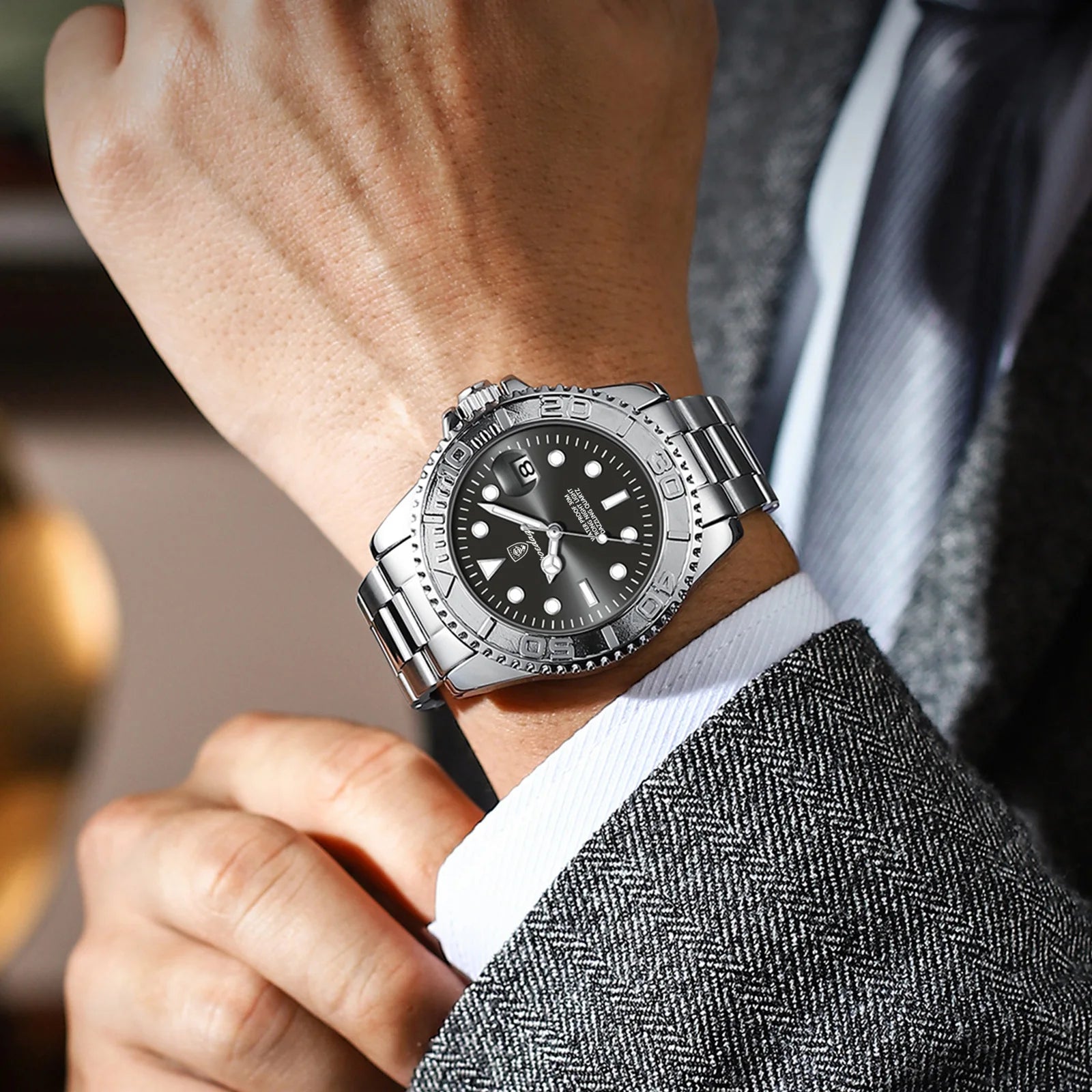 POEDAGAR Fashion Male Watch Luminous Waterproof Stainless Steel Men Wristwatch Date Business Quartz Men's Watches with Gift Box