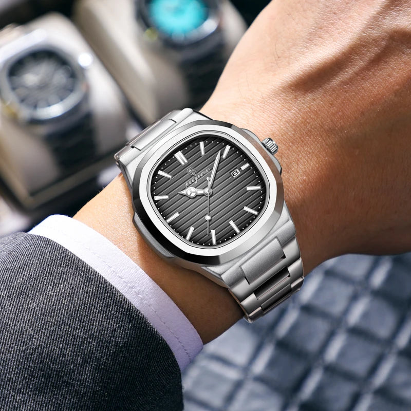 PAAZOMU Casual Quartz Man Wristwatch Creative Square Steel Date Chronograph Men's Watch Sports Waterproof Luminous Watch For Men