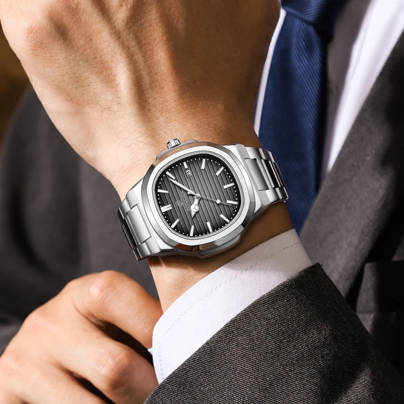 PAAZOMU Casual Quartz Man Wristwatch Creative Square Steel Date Chronograph Men's Watch Sports Waterproof Luminous Watch For Men