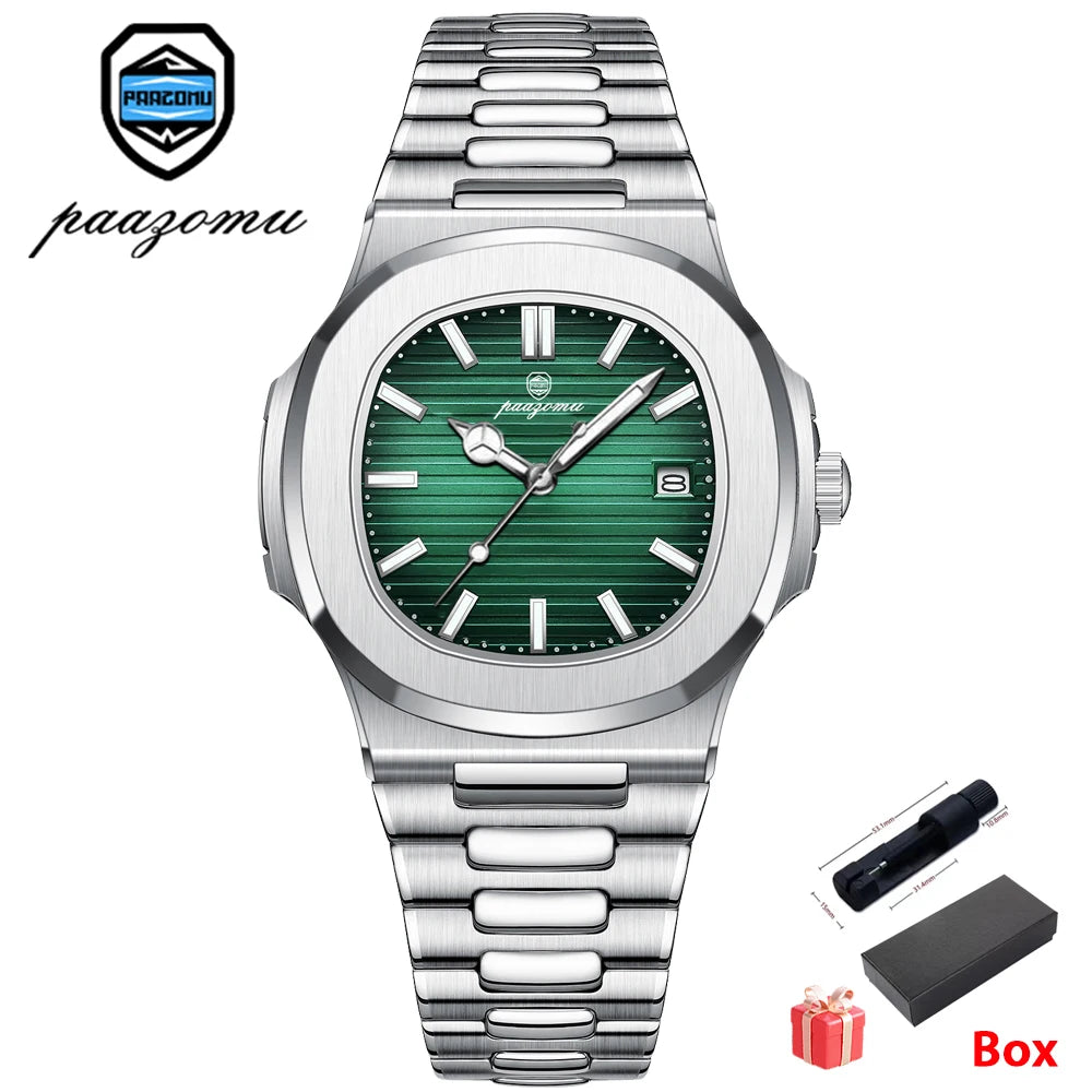 PAAZOMU Casual Quartz Man Wristwatch Creative Square Steel Date Chronograph Men's Watch Sports Waterproof Luminous Watch For Men
