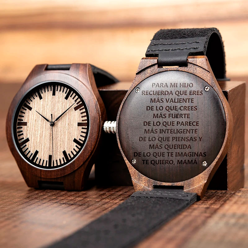 BOBO BIRD Ebony Wood Watch Customized Gift Quartz Movement Timepieces for Son Mom Dad Boyfriend Engraved Your Own Logo OEM