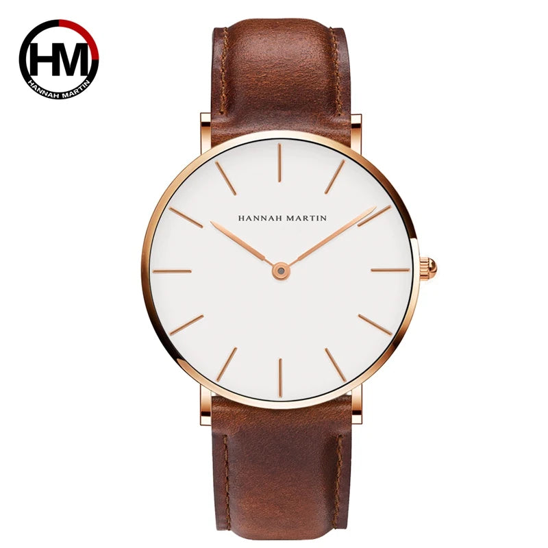 High Quality Rose Gold Dial Watch Men Leather Waterproof Wristwatch Women Dress Fashion Japan Quartz Movement Saat