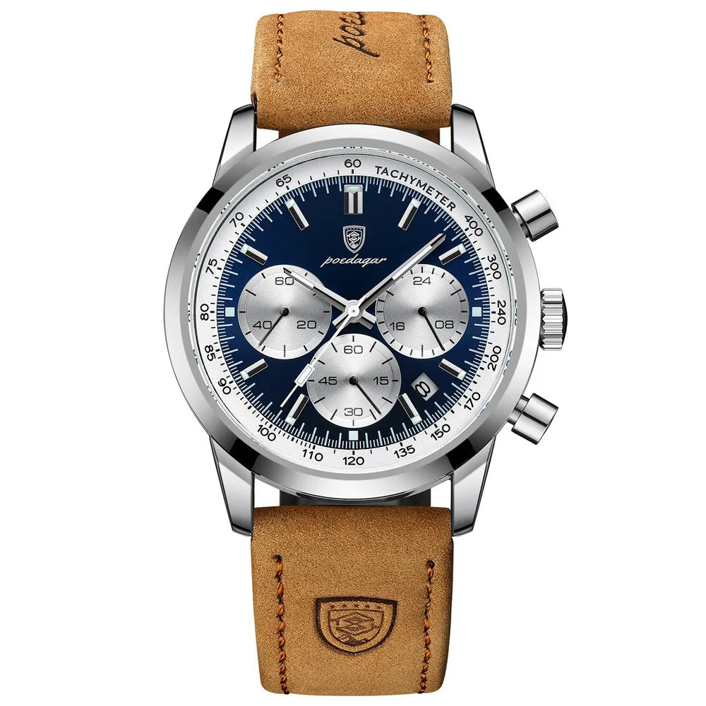 POEDAGAR Luxury Man Watch High Quality Waterproof Chronograph Luminous Men's Wristwatch Leather Men Quartz Watches Casual Clock
